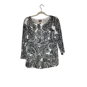 NWT Chicos black and white boho paisley knit lightweight sweater size 1 medium